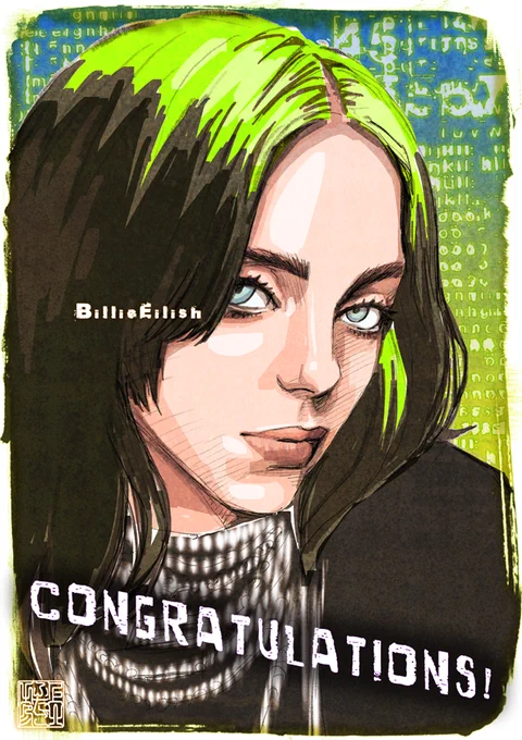 ビリー・アイリッシュ快挙「第62回 #グラミー賞」主要4部門独占!Congratulations!#BillieEilish #GRAMMYs#procreate 