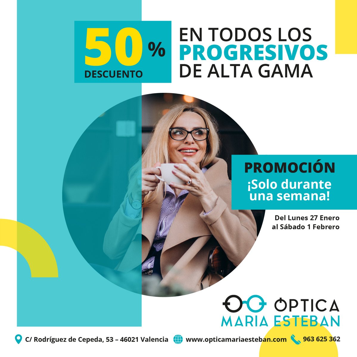 OpticaMEsteban's tweet photo. Durante TODA esta semana… 
¡Descuentazo en lentes progresivos! ❗❗
50% de DESCUENTO en todos los progresivos de alta gama! Promoción válida desde hoy hasta el próximo sábado 1 de febrero, ¡Ven, te esperamos! 😉 
C/Rodríguez de Cepeda, 53 👋 https://t.co/Pm48DmSTfi