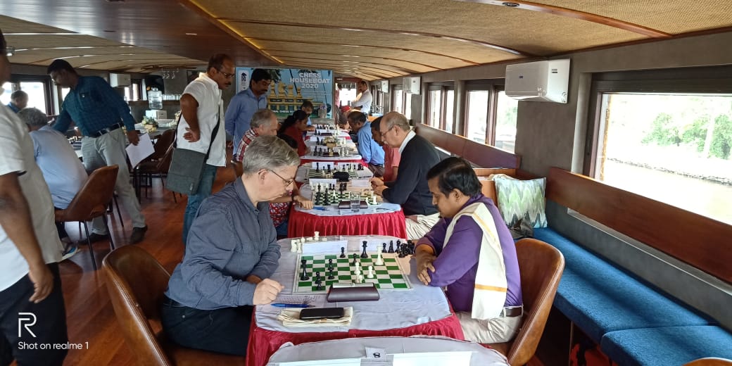 ChessHouseBoat's tweet photo. We have a glittering start to the first edition of #ChessHouseBoat. @KeralaTourism @nigelshortchess https://t.co/YXSocX8igB