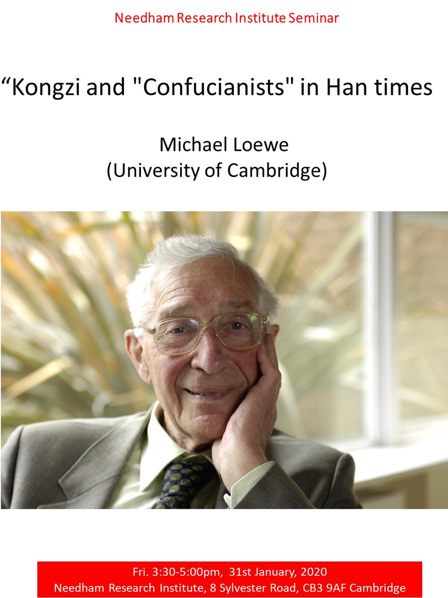 Happy new year of the Rat! Please join us this Friday 31st January, 3:30-5:00pm, for the talk by Michael Loewe (University of Cambridge), " Kongzi and 'Confucianists' in Han times.” All welcome!