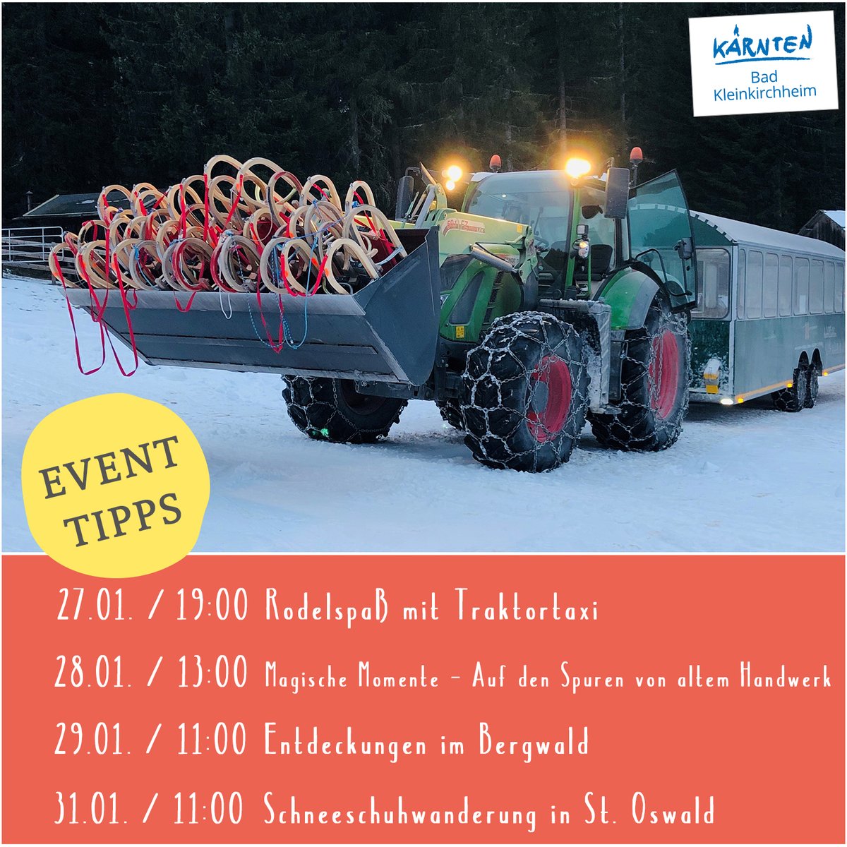 ✨ Unsere EVENT TIPPS für die kommende Woche in der Region #BadKleinkirchheim. Alle weiteren Veranstaltungen findest du in unserem wöchentlichen Veranstaltungskalender.