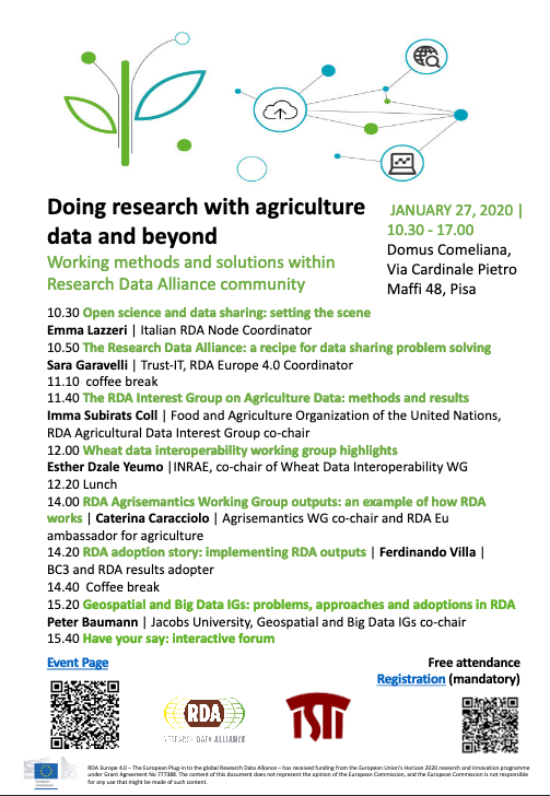 TrustITServices's tweet photo. Doing research with #agriculture data and beyond: today the #RDA Italian #NationalNode 🇮🇹 Workshop in #Pisa with @igadsecretariat and Caterina Caracciolo - featuring @EmmaLazzeri @StampaCnr @saragaravelli @TrustITServices Imma Subirats @FAO & more https://t.co/w5Qlf6l4DU https://t.co/10ABaD8hrg
