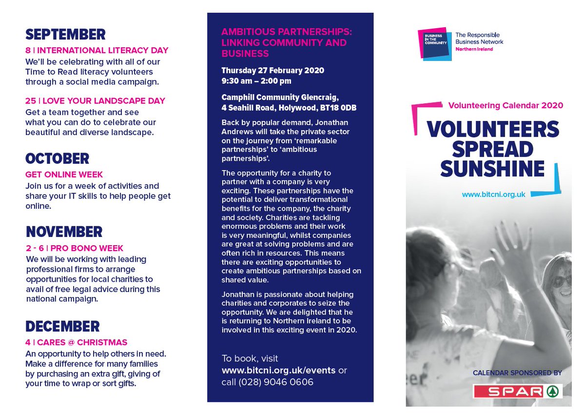 bitcni's tweet photo. Make 2020 your year to volunteer! Check out our @SPARNI sponsored volunteering calendar. Lots of opportunities for employers to support their people to volunteer throughout the year. Be a Saint, Volunteer Week, or even a probono project - don't miss out #volunteering https://t.co/qz60OZHD8m