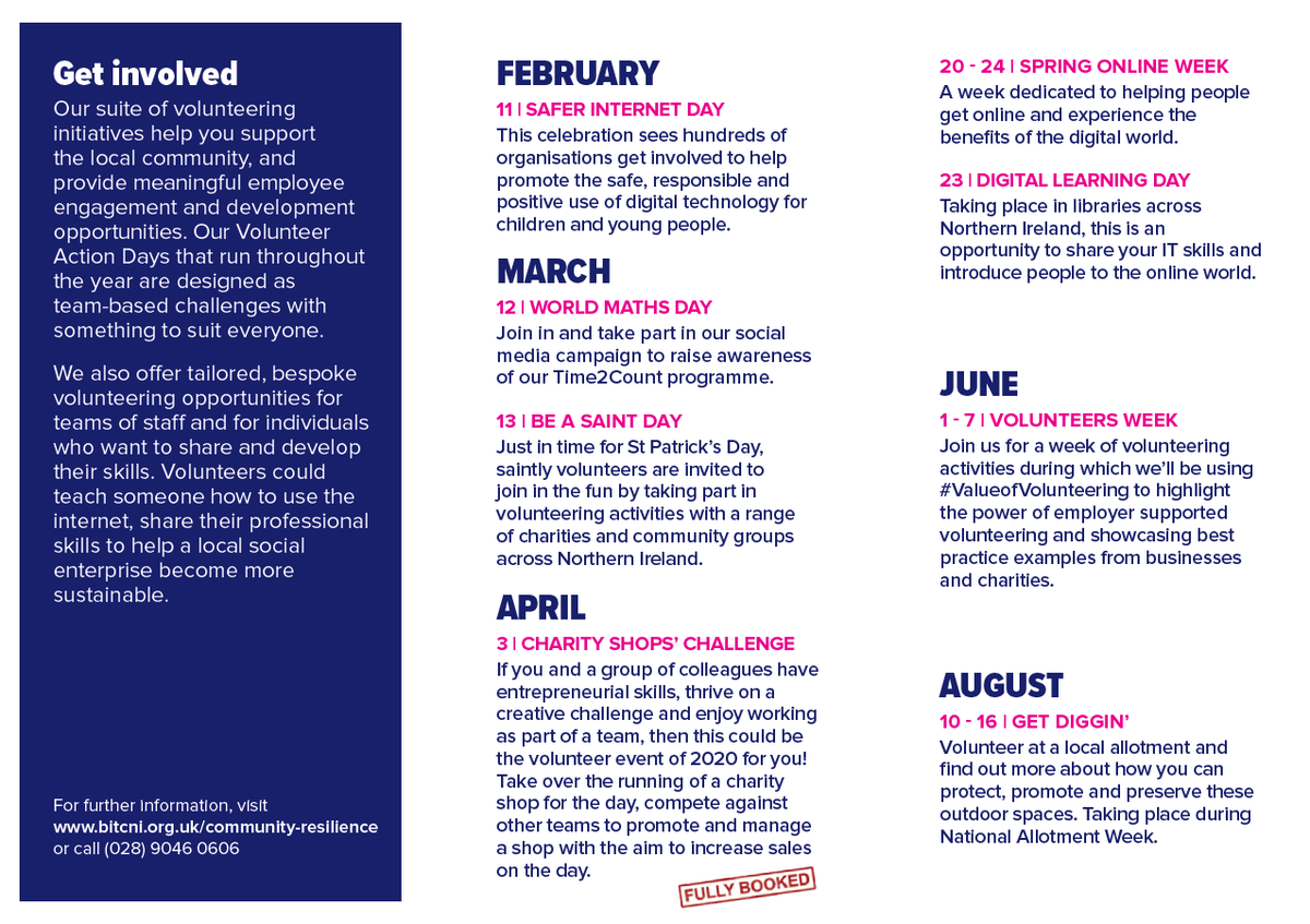 bitcni's tweet photo. Make 2020 your year to volunteer! Check out our @SPARNI sponsored volunteering calendar. Lots of opportunities for employers to support their people to volunteer throughout the year. Be a Saint, Volunteer Week, or even a probono project - don't miss out #volunteering https://t.co/qz60OZHD8m