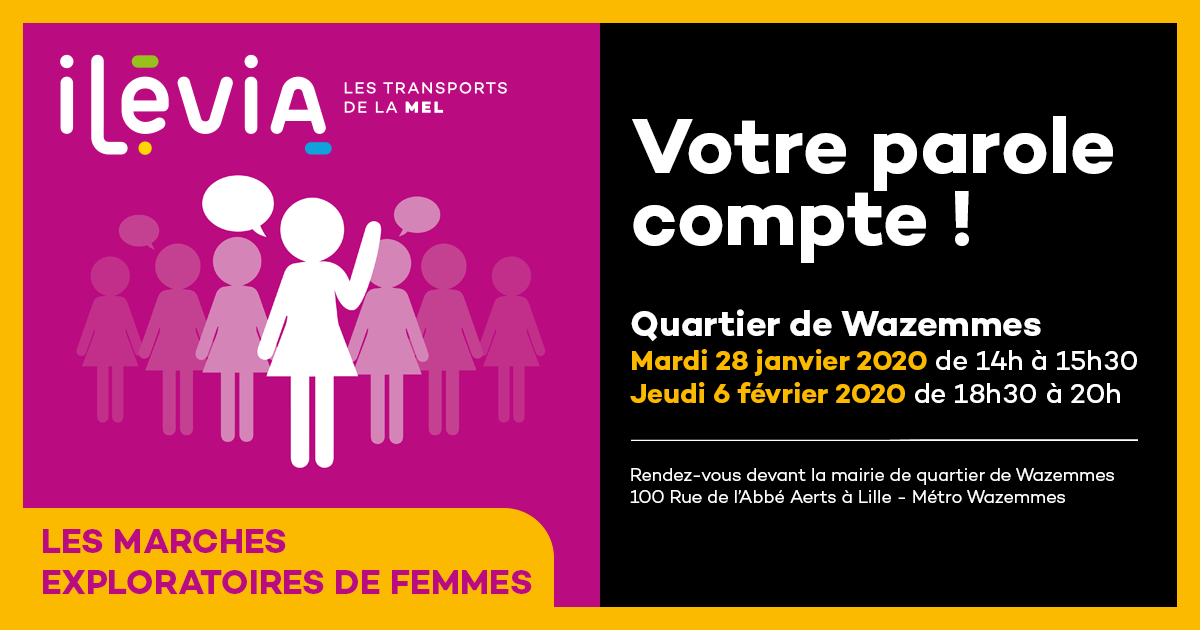 ilevia_actu's tweet photo. ℹ️ LES MARCHES EXPLORATOIRES DE FEMMES !

Votre sécurité, une priorité ❗️
➡️ ilévia donne la parole aux femmes afin qu'elles identifient les solutions possibles pour lutter contre le sentiment d'insécurité sur notre réseau.
Si vous avez la moindre question, n'hésitez pas 🙂 https://t.co/pNIbNssmif