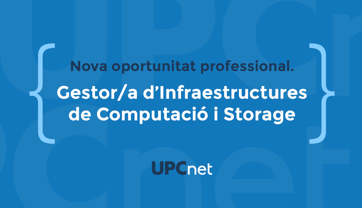 UPCnet's tweet photo. 🔹 Vols treballar amb nosaltres? 
🔹 T'agradaria participar en l'explotació d'entorns de virtualització, cloud, Kubernetes, storage i backups?

Estem buscant un gestor d’infraestructures de computació i storage 👇
https://t.co/M9hyH2815w
#feina #Barcelona https://t.co/eaTC1iw7QM