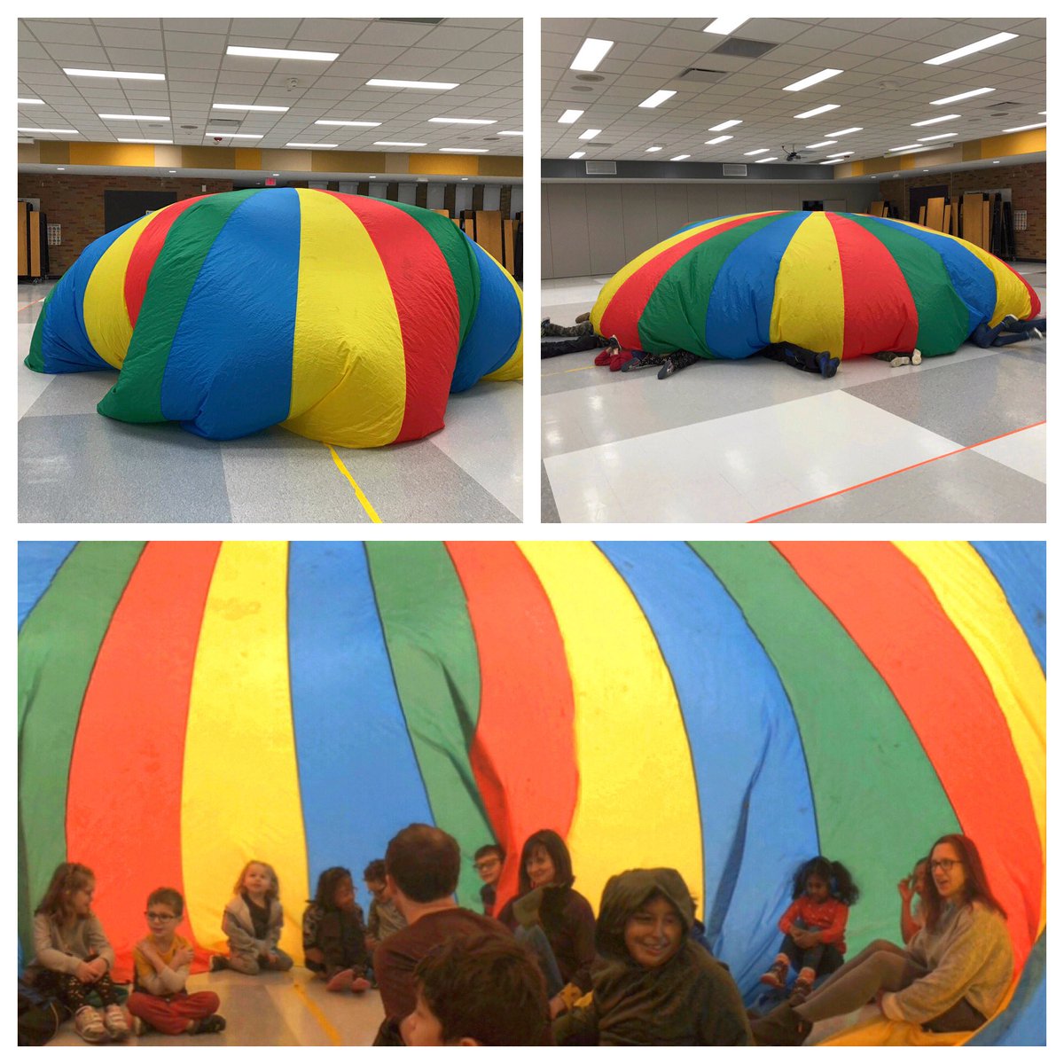hockeymom111's tweet photo. Young Athletes Up at Lincoln...under the parachute!! @oakpark97 @MrTimMc #UpAtLincoln #SomewhereUnderTheRainbow https://t.co/k3my6T9ki9