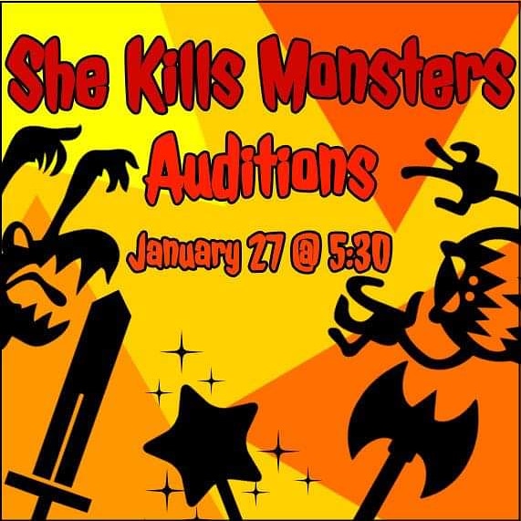 Today's the day, heroes! Auditions for Washburn's upcoming show, She Kills Monsters, are tonight at 5:30 pm in the theatre! Can't wait to see you there! 

#theatre #wutheatre #washburn #shekillsmonsters #auditions