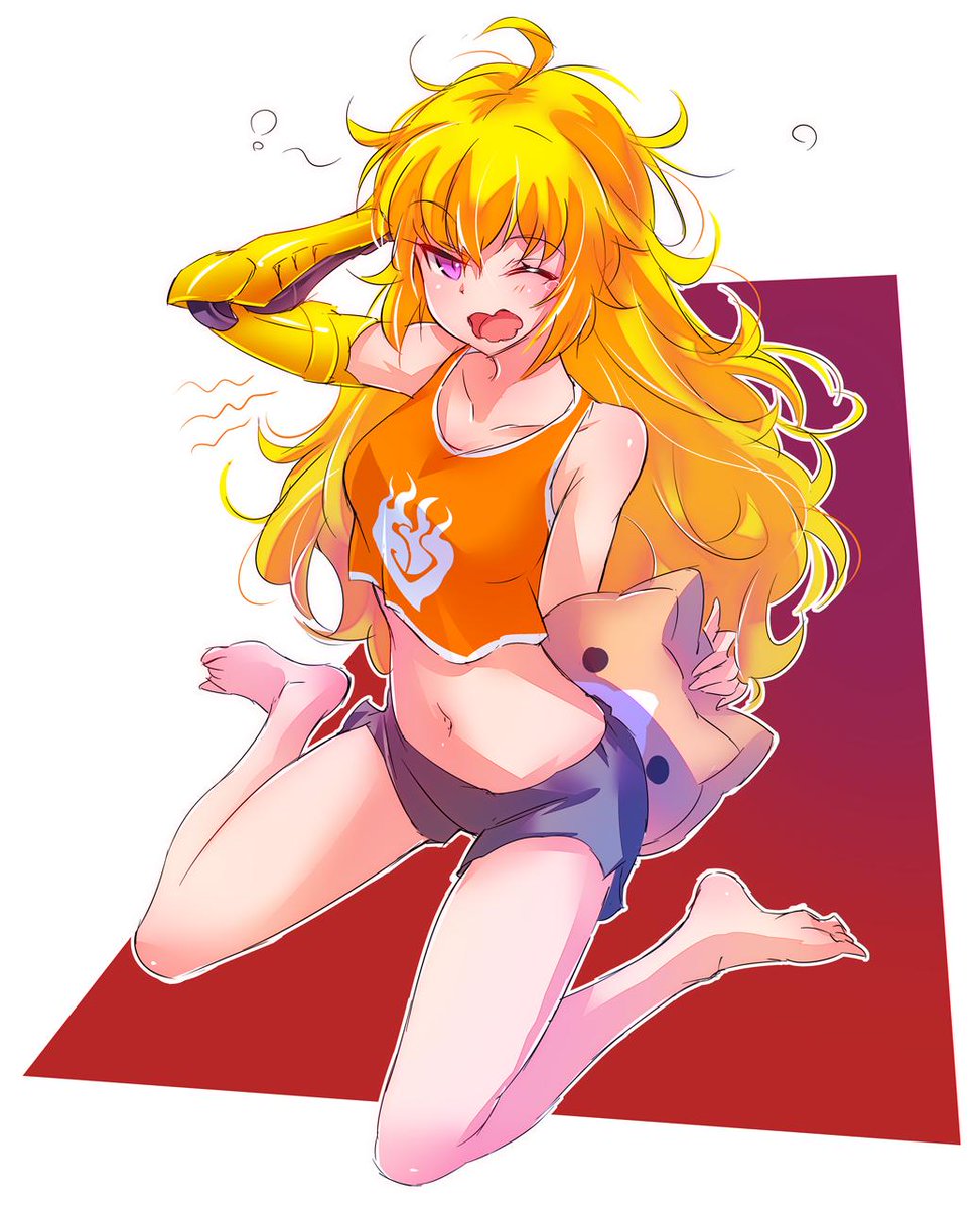 She lets out a yawn. Her hair was a bit of a mess. She was holding onto her pillow that was in the shape of a dog and then she looks at you still half a sleep. "Huh? Did I over sleep or something?"