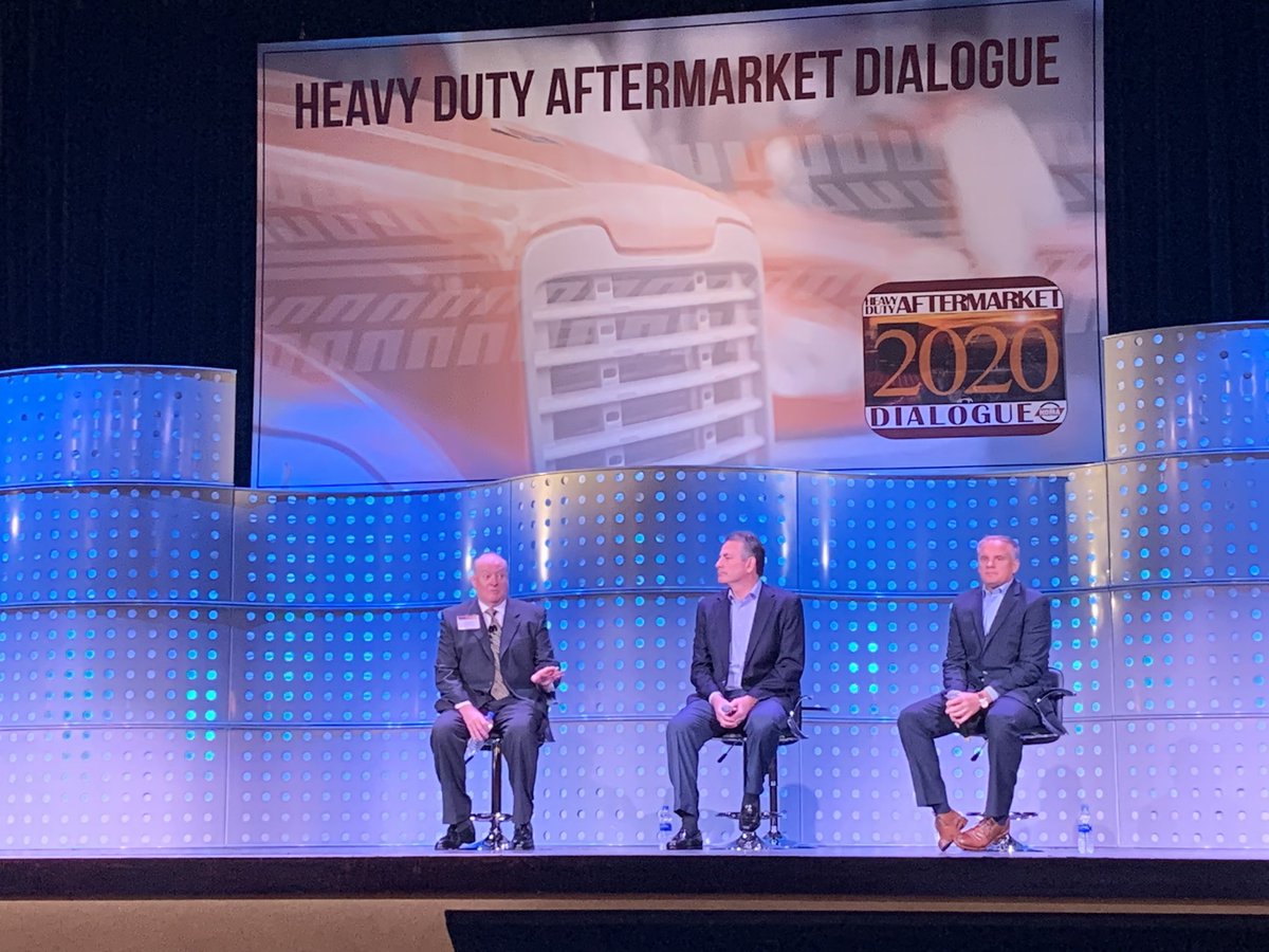 CV_ESchueller's tweet photo. First up: a panel lead by Chris Patterson, with @delphitech’s Rick Dauch and @DanaInc_’s Jim Kamsickas speak from global perspective and impact on the heavy duty aftermarket. @HDMADialogue #HDAD20 https://t.co/EIew8s91tj