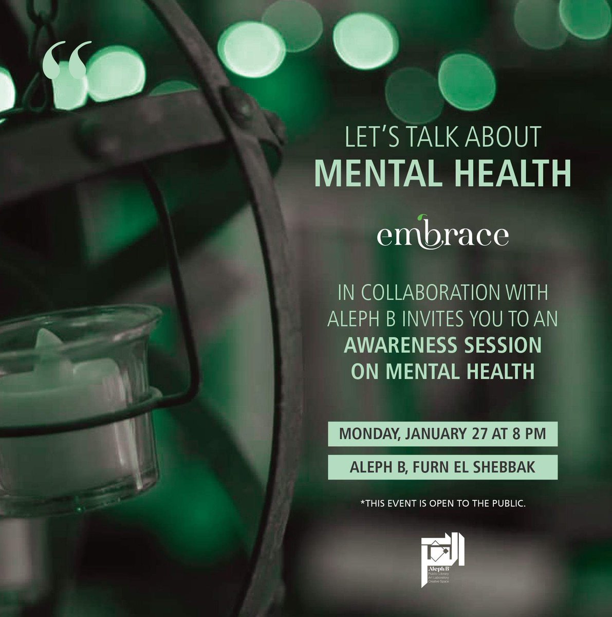 AlephBleb's tweet photo. Embrace will be visiting Aleph B again tonight at 8:00pm, to talk about mental health and suicide prevention. As we all come across this ourselves or someone we love.
#mentalhealth #beirut #Lebanon https://t.co/S2opXxZ4UL