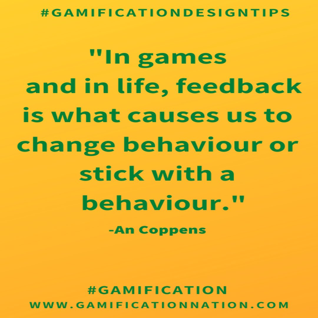 GamificationNat's tweet photo. Daily #Gamificationdesigntips: In games and in life, feedback is what causes us to change behaviour or stick with a behaviour.
#Gamificationdesigntip #Gamification #Gamificationnation #Design #Gamedesign #Gamificationdesign #Gamedesigntip https://t.co/2BEn66mT9Z