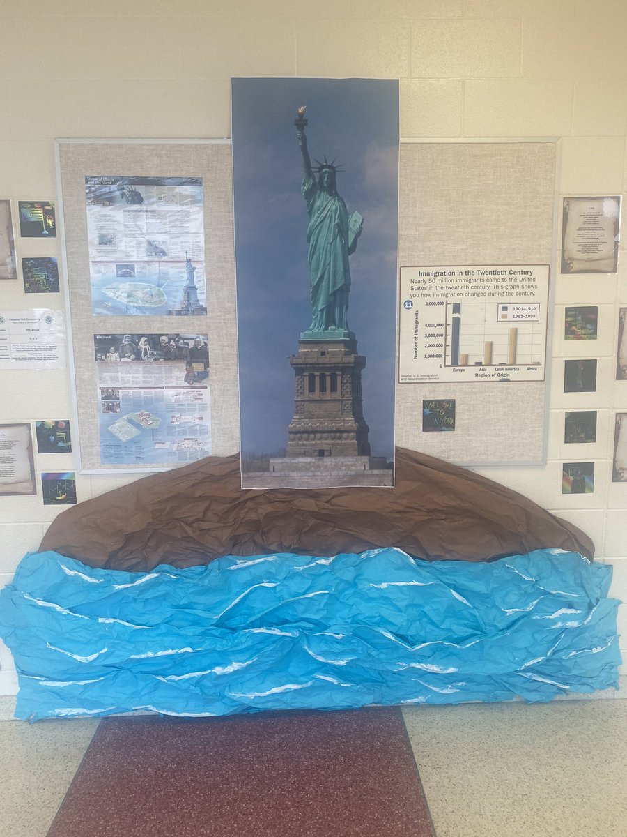 mrshughes_alert's tweet image. 5th grade Immigration Project. Shoutout to Ms. Johnson for this awesome display of student work!! 🗽@CatawbaTrail @RichlandTwo #ctelearning