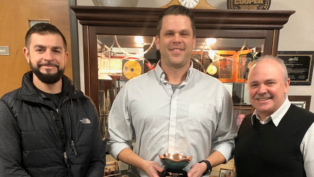 State_Electric's tweet photo. We are honored to receive the 2019 "Partnership Excellence" award from @EncoreWireCorp! #StateElectric #ServiceMakesState #EncoreWire #award https://t.co/WDPSpG2Ldt