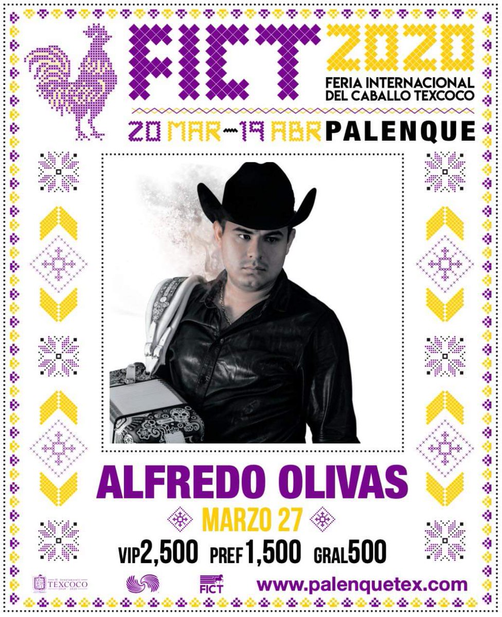 BerePromo's tweet photo. PALENQUE FICT 2020
❤️ALFREDO OLIVAS❤️
Viernes 2⃣7⃣de Marzo del 2⃣0⃣2⃣0⃣
VENTA DE BOLETOS 
🐎LUNES SOLAMENTE EN TAQUILLA DE LA FERIA; EFECTIVO Y TARJETAS (excepto AMEX)
🐎MARTES en adelante por todos nuestros canales de venta
🐎https://t.co/ZsyObqJ6jJ
🐎Establecimientos afiliados https://t.co/EeY19nhazR