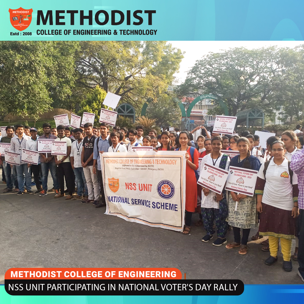 MCETHyderabad's tweet photo. NSS unit of Methodist college show their active participation with absolute zeal and enthusiasm at the National Voter's day rally.
Visit us on :https://t.co/YGvq54Qeyh
#NSSUnit #NationalVotersDayRally #VotersDay #MethodistCollegeofEngineering #MethodistCollege https://t.co/UZT6wsQ8ys