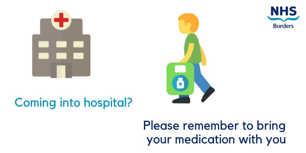 NHSBorders's tweet photo. Please play #yourpart and bring your medication into hospital with you. Whether your admission is planned or an emergency it is important that your routine medicines are kept with you throughout your hospital journey. #GettingReadyForHospital #Medicine #PatientCare https://t.co/299tVWqBSg
