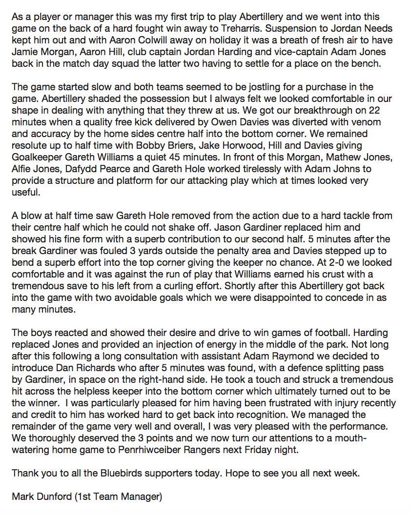 TreBluebirdsFC's tweet photo. POST-MATCH THOUGHTS🗣️: We caught up with @markdunford10 who gave us his thoughts on the excellent win over @AberBluebirdsFC this weekend. https://t.co/d8Z07HxucM