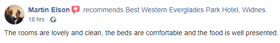 Lovely to receive such great feedback for our #Cheshire hotel, Everglades Park! 

lavenderhotels.co.uk/everglades-park
#Widnes #MondayMorning #MondayMotivation