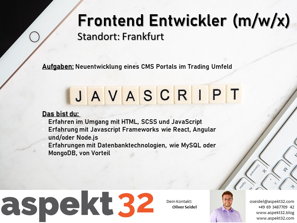 #Javascript Entwickler in #Frankfurt gesucht. Gehalt bis zu 75.000€
Infos unter 069348770940

#Javascript #Angular #NodeJS #AngularJS #jobsearch