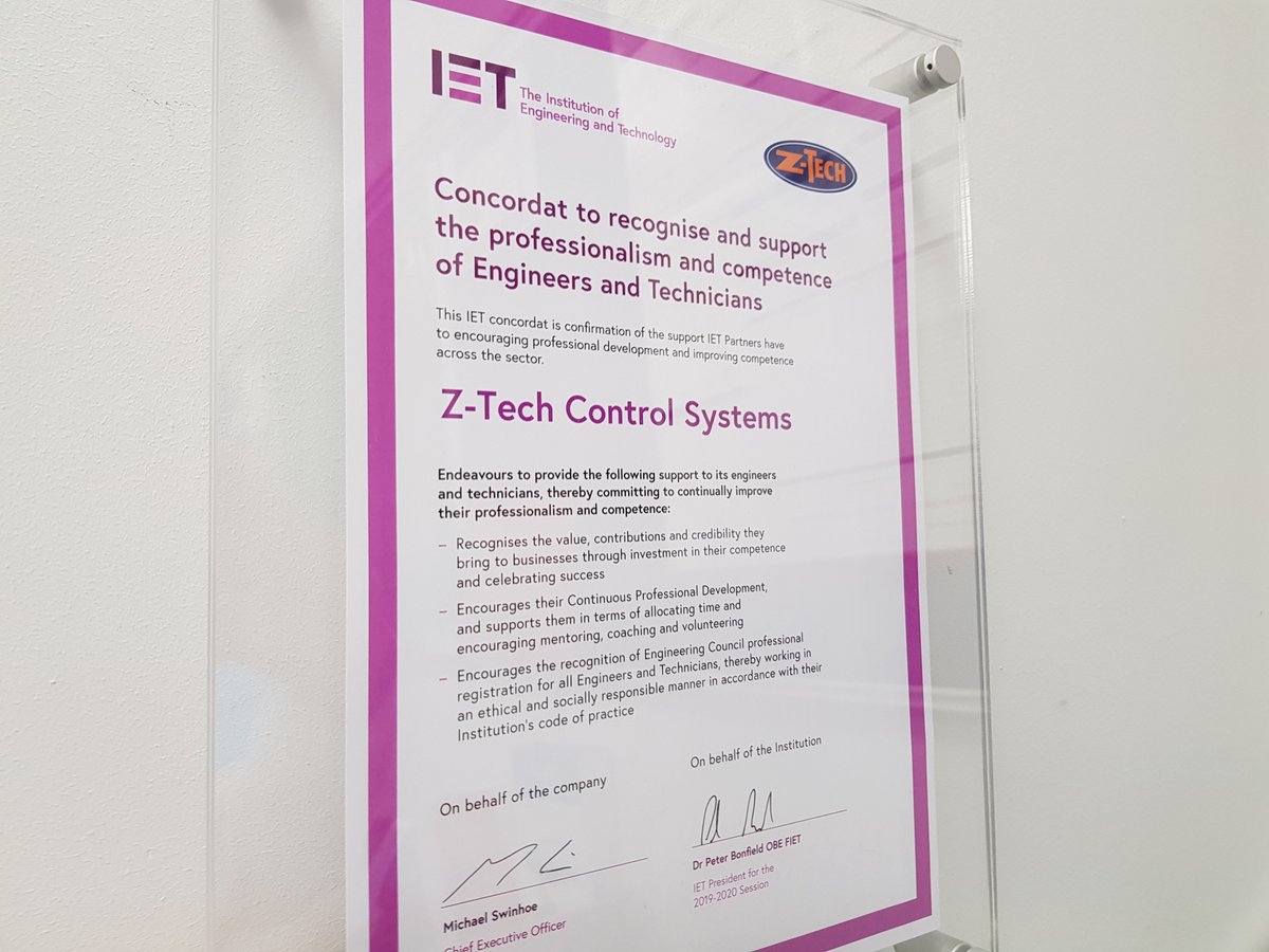 ZTech_Control's tweet image. #HappyMonday - we start the week with receipt of our #iet partnership to support the professional development of our people. #wefixthings #ztech