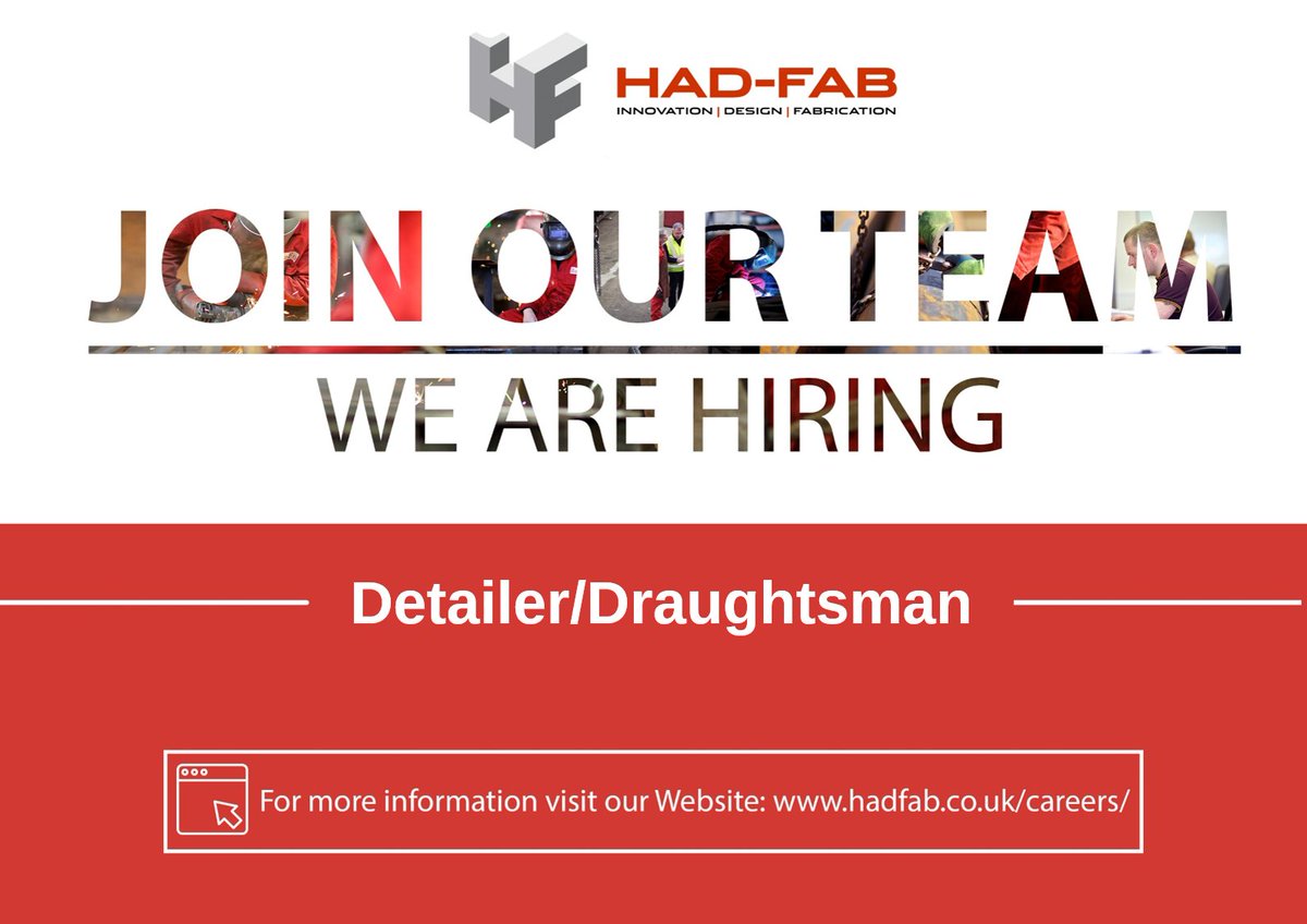 HadFabLtd_'s tweet photo. We have an exciting opportunity for a Detailer/Draughstman to join Had Fab to develop structural detailing/fabrication packages. 

For more information, please visit our Website: https://t.co/R1cGjuAvPu

#wearehiring #detailer #draughtsman #hadfab https://t.co/6zpvWfdvE7