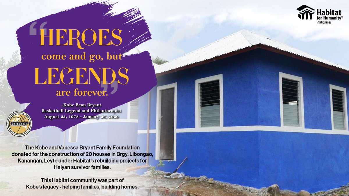 HabitatPhils's tweet photo. A legacy of inspiration - that's what basketball legend, youth champion, and world icon Kobe Bryant has left.
Habitat Philippines joins the world in mourning and commemorating the life of a legend. #ThankYouKobe #MambaOut #KVBFF #LegacyBuilder https://t.co/GbywtigLca