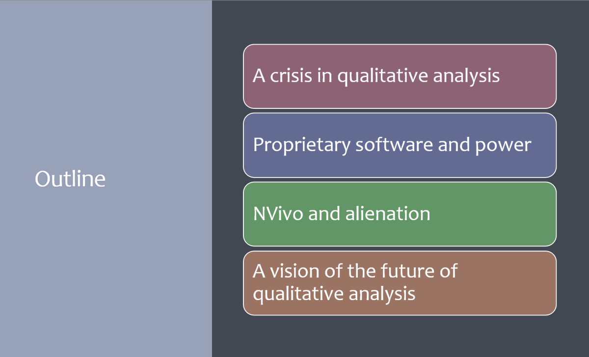ABRStewart's tweet photo. Wee reminder of this @QualUofG seminar I'm doing tomorrow, on why proprietary software is hindering innovation in qual analysis and how free &amp; open software offers an alternative. Register to attend - https://t.co/K6yMGDfdVb https://t.co/DJGdjqZ6Ss