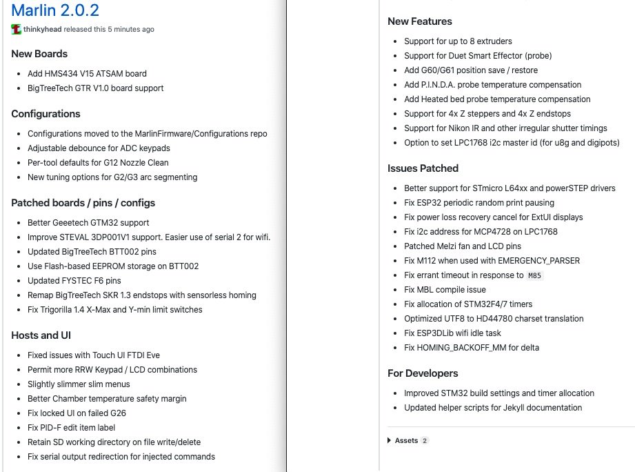 Marlin Firmware 2.0.2 release notes
