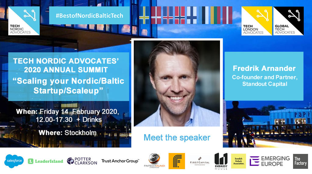CALLING #fundraising #Nordic #Baltic #Startups 
#Scaleups. Meet Fredrik Arnander <a href="/StandoutCapital/">Standout Capital</a> &amp; more top #investors 14 Feb #Stockholm #Growth 
#Summit. JOIN HERE : lnkd.in/gcHyzsR

#sthlmfintechweek #fintech #AI #foodtech #blockchain #sthlm #VentureCapital #nordicmade