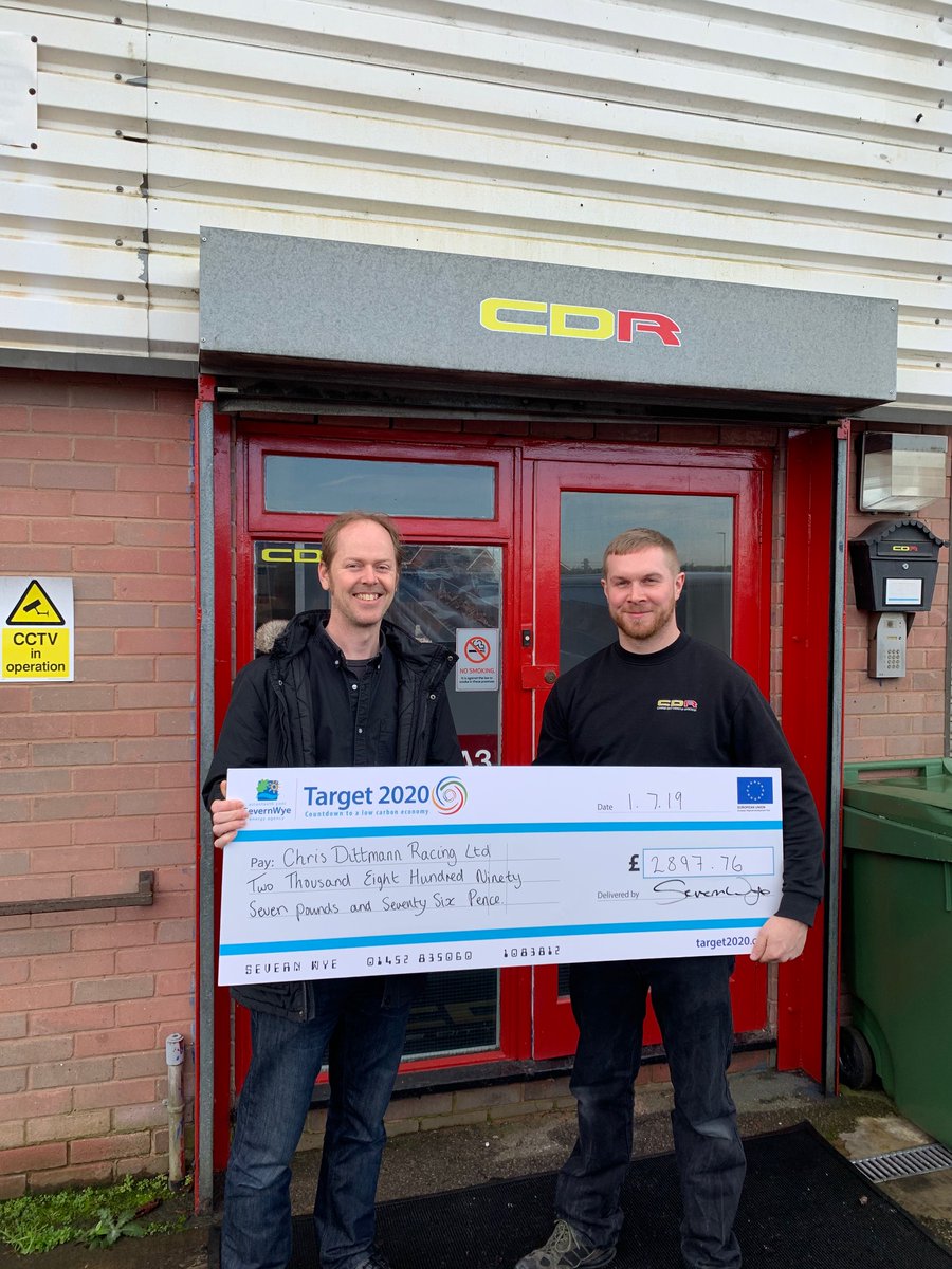 severnwye_biz's tweet photo. Not every day you visit a site with a race car or two! Very pleased to have provided @CDR_F3RaceTeam with a grant of almost £3k towards new air source heating, building fabric improvements and LED lighting, which will save an estimated  £913 on electricity! #Target2020 #glosbiz https://t.co/UqJm4Vbjd5