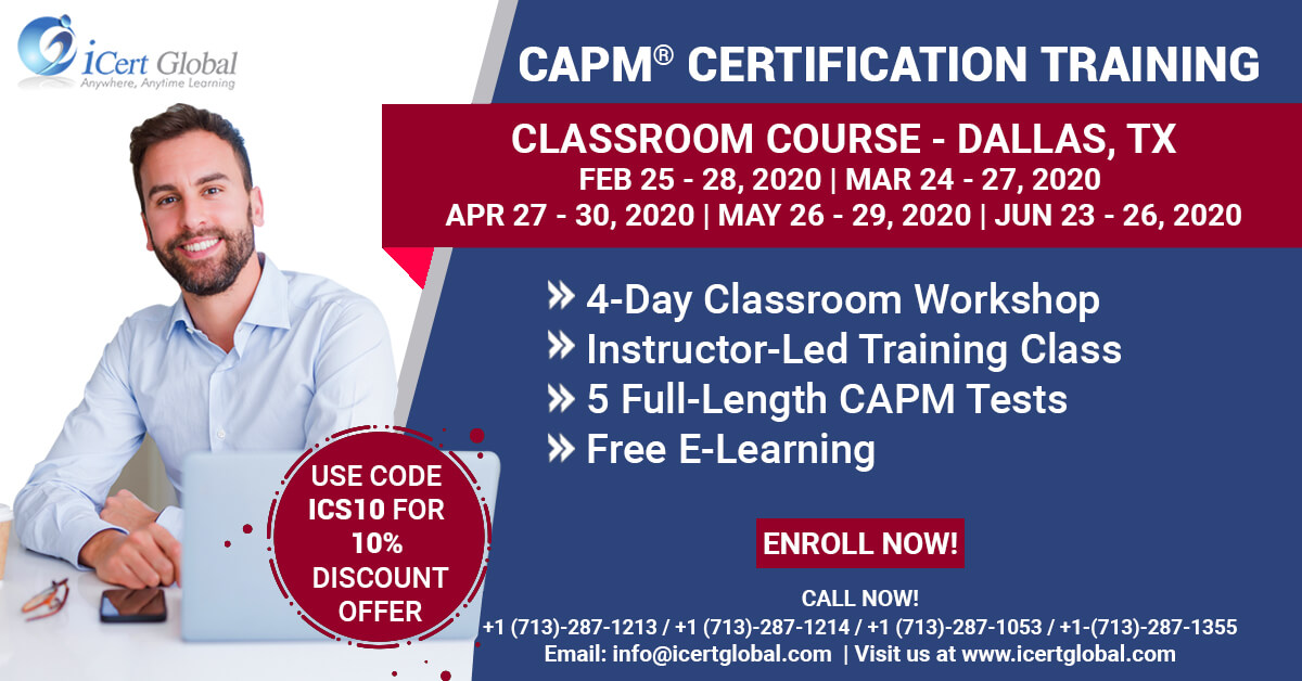 iCertGlobal's tweet photo. CAPM Exam Prep Certification Training Course in Dallas, TX.

4-day instructor-led classroom training course in Dallas, TX.
Register now! https://t.co/PygfP0KOQ1
Enroll now! for this CAPM Classroom Training Course and take your career at its greater heights.

#CAPM #CAPMTraining https://t.co/5866uUUSgL