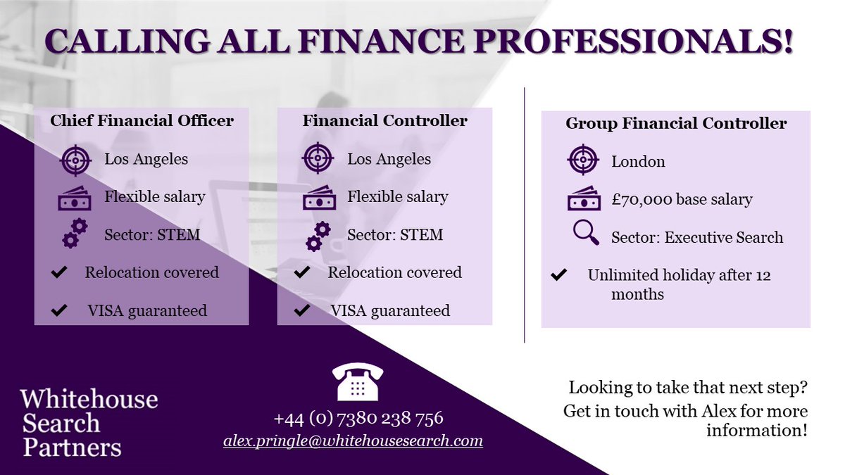 Good morning! We're feeling generous this morning so have 3 roles for the price of 1! Whether you're looking for complete relocation or just a new direction get in touch to discuss your options with us. whitehousesearch.com #finance #newrole