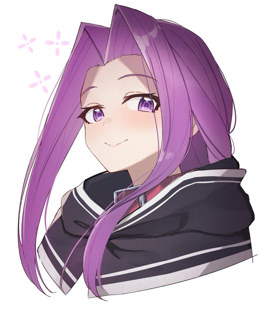 medusa (fate) 1girl solo smile purple eyes purple hair long hair hood  illustration images