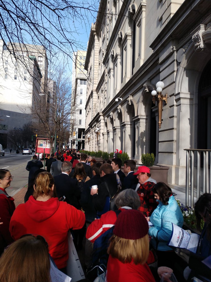 In line, waiting to meet our legislators.  <a href="/FauquierEA/">Fauquier EA</a> <a href="/VEA4Kids/">Virginia Education Association</a> #Red4Ed #FundOurFuture #fcps1kidsdeserveit