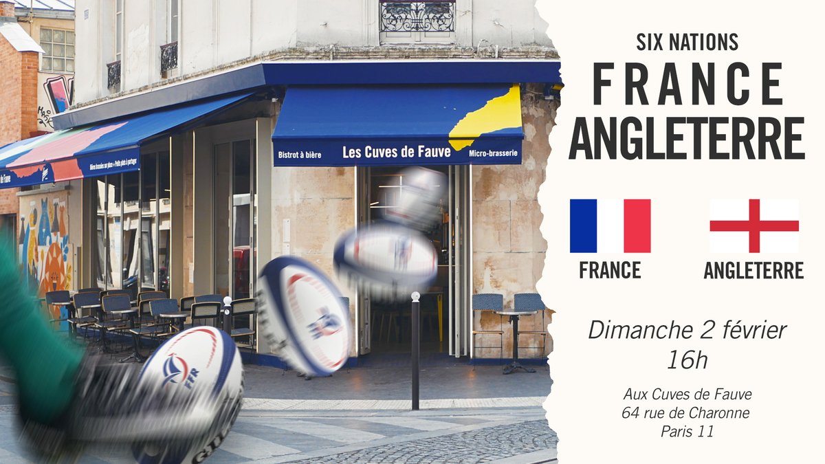 🏉 TOURNOI DES 6 NATIONS 🏉
🇫🇷 France
🏴󠁧󠁢󠁥󠁮󠁧󠁿 Angleterre

Brunch puis Crunch dans notre bistrot à bières <a href="/lescuvesdefauve/">Les Cuves de Fauve</a> 🥞🍻 
Soyez là dimanche 2 février ! 💪