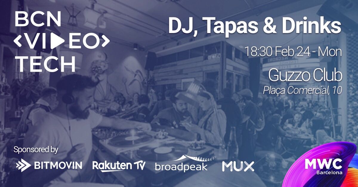 People!🤙🏼If you’re in Barcelona during #MWC2020, you can’t miss our networking party with tapas, drinks🍻and tunes🎉. Thanks to our fabulous sponsors <a href="/bitmovin/">Bitmovin</a>, <a href="/broadpeak/">broadpeak</a> <a href="/MuxHQ/">Mux</a> and <a href="/RakutenTV_ES/">Rakuten TV España</a> for making this possible🙌🏼 Registration will open soon, but for now save the date!