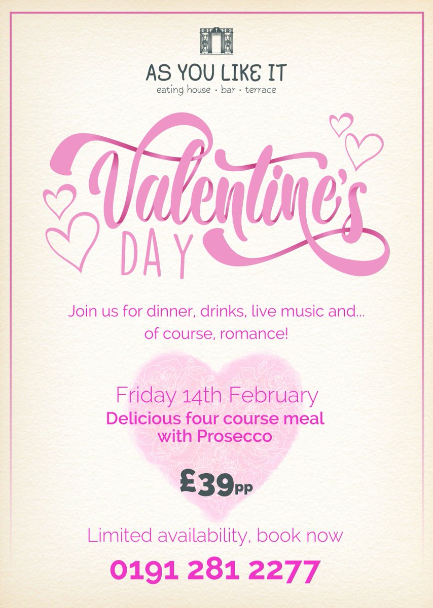 Valentine’s Day is fast approaching. What are your plans? 

#tagmoments #asyoulikeitjesmond #valentinesday2020 #onevenuewithitall #goodfoodnewcastle