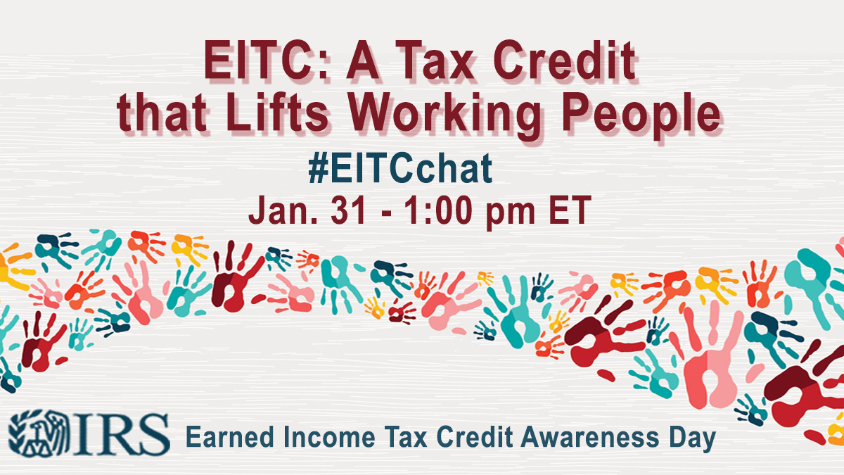 Graphic for chat that includes date and time of Jan. 31 at 1:00 Eastern Time and the hashtag #EITCchat