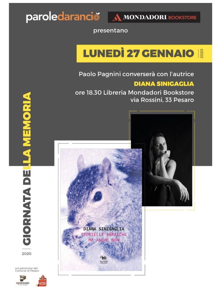 Oggi a #Pesaro alle 18:30 Storielle ebraiche ma anche non di Diana Sinigaglia. 
#27gennaio #GiornodellaMemoria #giornatadellamemoria