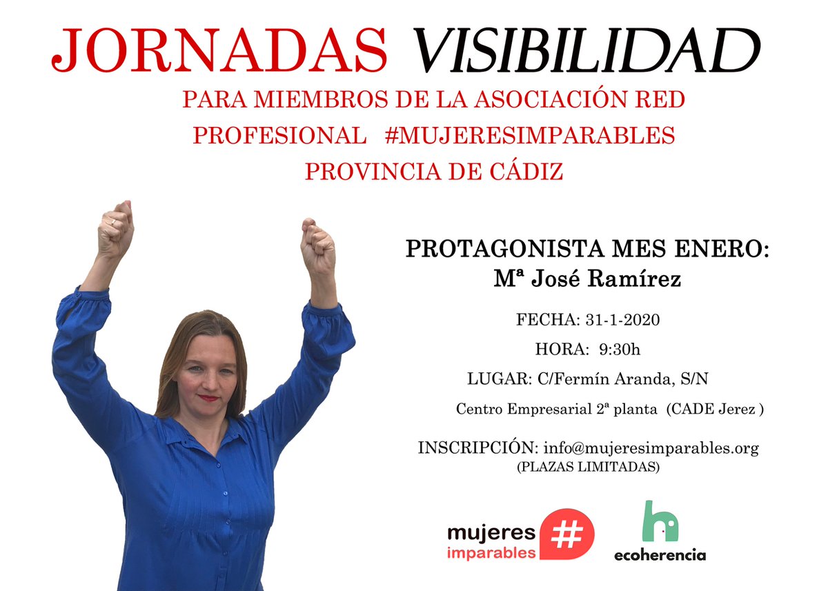 mujer_imparable's tweet photo. 📢¡Últimas plazas! Solicita tu invitación a las #JornadasVisibilidad de Mª José Ramírez @EcoherenciaSCA el #31enero en #CADE #Jerez.

Además, Alejandro Cánovas y Laura Gallardo de @NutecoNutricion nos ofrecerán una pildora formativa.

¡No te lo pierdas! #MujeresImparables https://t.co/C8Z5OrvFZM