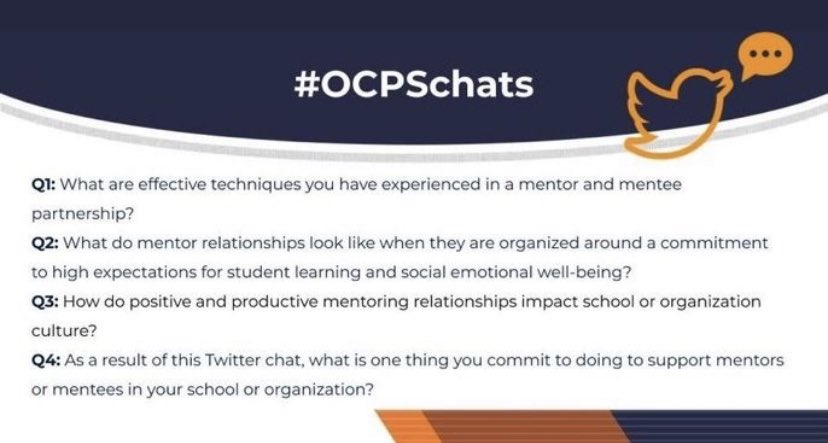 AmyH_OCPS's tweet photo. Tonight’s the night! Anyone who has had a mentoring experience is welcome to join in as we focus on mentoring for this month’s #OCPSchat - I can’t wait to chat with you!! #OCPSchats @ocpsPL https://t.co/uJkqJrVHJj