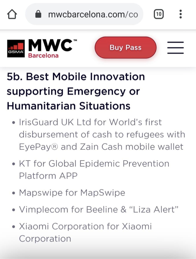 barafeh66's tweet photo. Great to be shortlisted for an award at the Mobile World Congress due to be held in Barcelona next month. @IrisGuard #innovation https://t.co/SHhhlEeOxy
