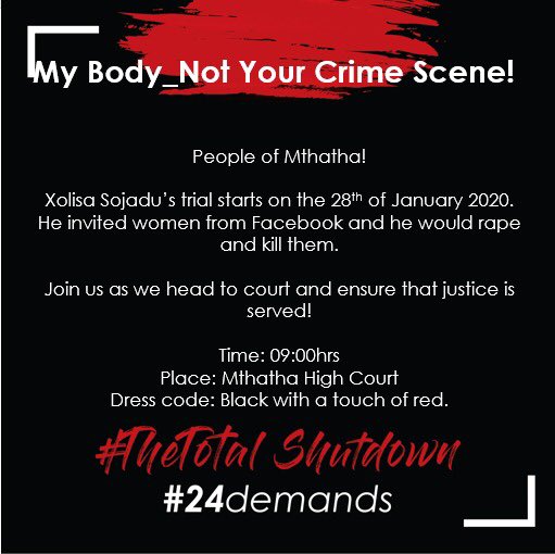 WomenProtestSA's tweet image. People of Mthatha let’s show up tomorrow and ensure justice is served.

#TheTotalShutdown
#24Demands