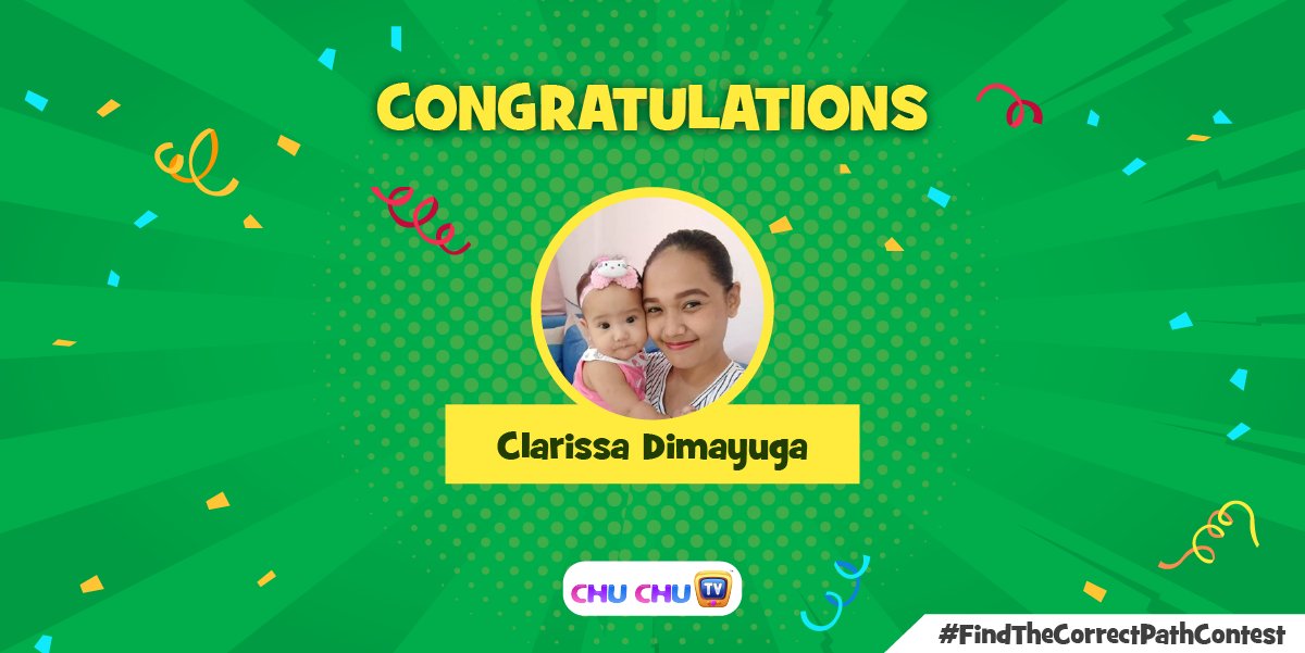 TheChuChuTV's tweet photo. We have our lucky winner for #FindTheCorrectPath , Clarissa Dimayuga our Facebook Follower is the winner of this contest.
It has been a great pleasure receiving all your entries! Stay with us for more updates and contests!- Team ChuChu TV
#ChuChuTv #ContestWinner #WinBig https://t.co/YklemJABlc