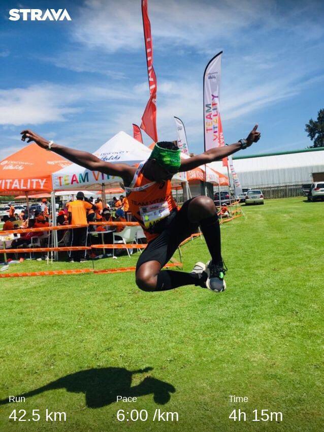 SirLeThU's tweet photo. @ntohlan My plans for sub 4 went out the window at 37km but sill did a PB #JumpingRunner https://t.co/VWsULE5Kb5