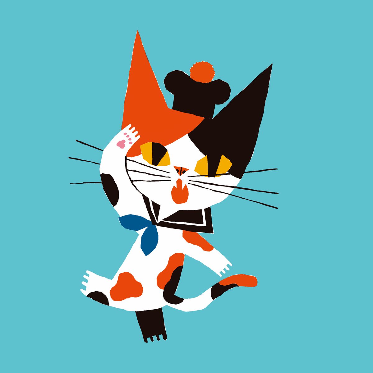 blue neckerchief cat solo simple background no humans blue background full body  illustration images
