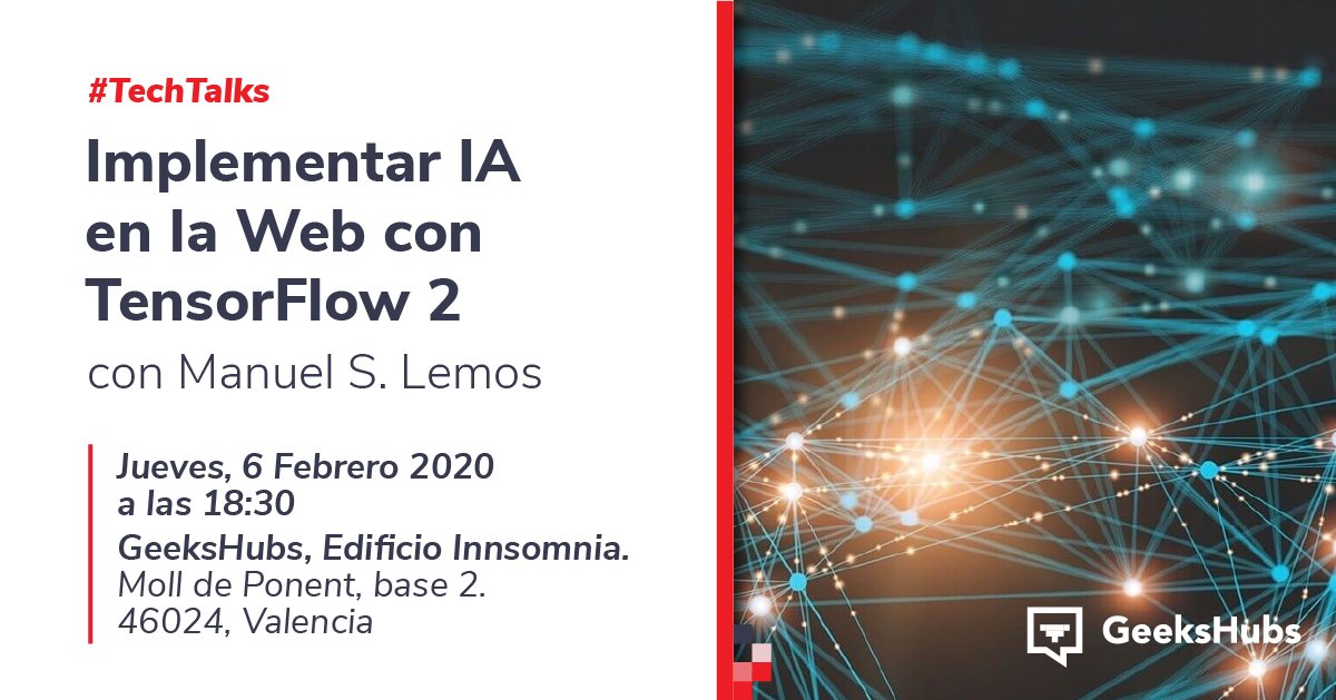 geekshubs's tweet photo. Os habíamos avisado de que el 2020 venía fuerte...
¡¡¡Volvemos con los #meetups de #GeeksHubs!!!🚀
"Implementar IA en la Web con TensorFlow.js"
de la mano de @ManuelS_Lemos 👏
🗓Jueves 6 de febrero a las 18:30h en nuestro headquarter!
Apúntate 🤟 https://t.co/cMePedbv36 https://t.co/fztdXjhYwm