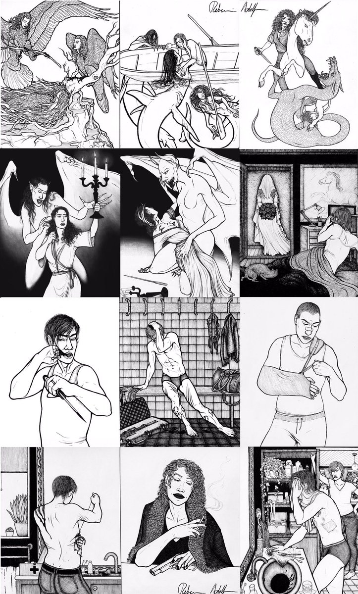 Rebeccas_arts's tweet photo. I managed to fix my scanner so I finally have high quality scans of all of my inktober drawings! I wanted to use the project to push myself beyond my comfort zone and I definitely learned a lot from it, so the extra time was worth it!
#art #Inktober #drawing https://t.co/G7CznFo6rm