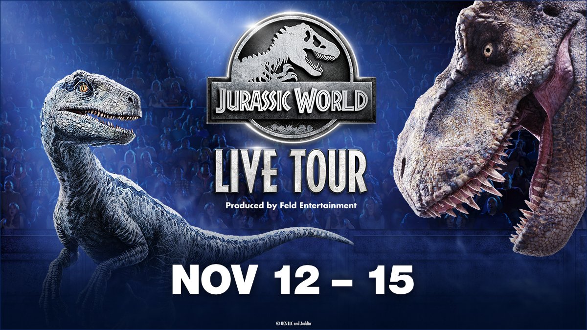 PPLCenter's tweet photo. JUST ANNOUNCED: @jwlivetour brings the excitement and wonder of Jurassic World to life! See the terrifying Indominus Rex and other iconic dinosaurs along the way when the show comes to PPL Center for 7 performances Nov. 12 - 14. 

🦖🦕→ https://t.co/JT6oVByQne https://t.co/Y0TwxREhY3